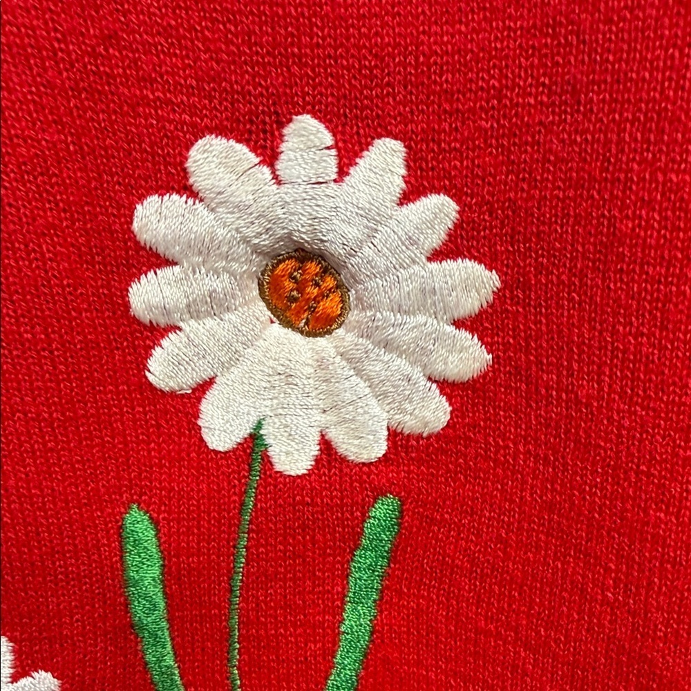 Ades of California Vintage Women's Red V-Neck Sweater with Floral Embroidery - Picture 5 of 7